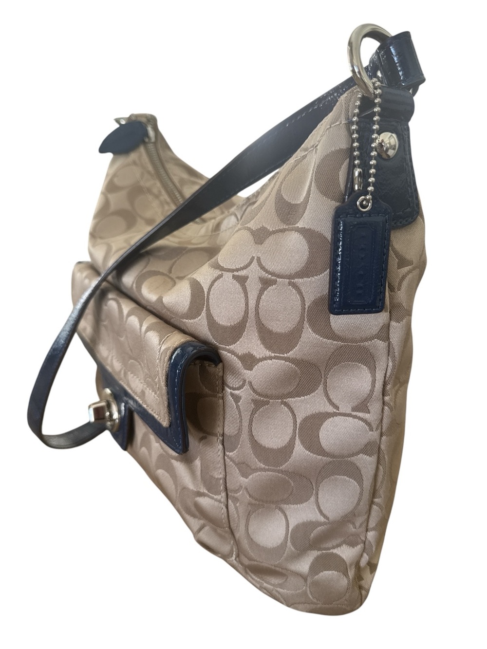 Coach F19232 Tan Signature Canvas Crossbody with Navy Trim - Picture 12 of 15